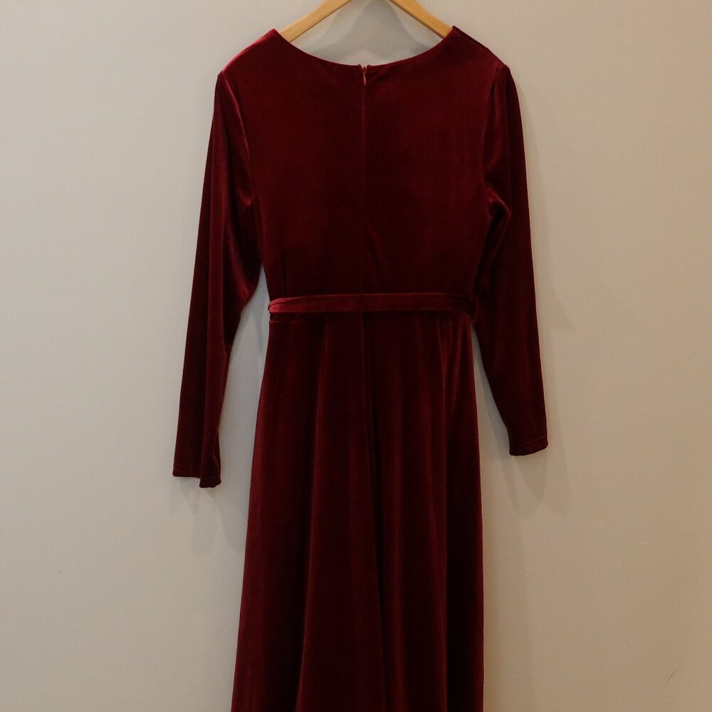 SHEIN red velvet velour maxi dress wrap asymmetric belted L holiday party event - Picture 5 of 12
